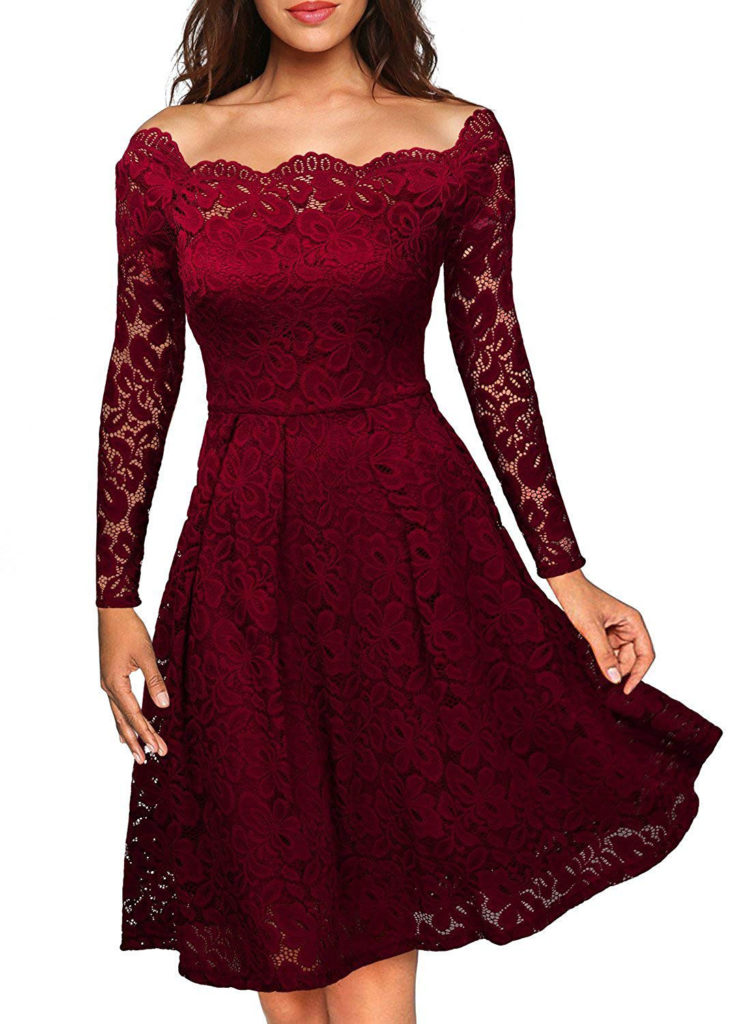 Vintage Floral Lace Midi Length Cocktail Party Formal Swing Dress