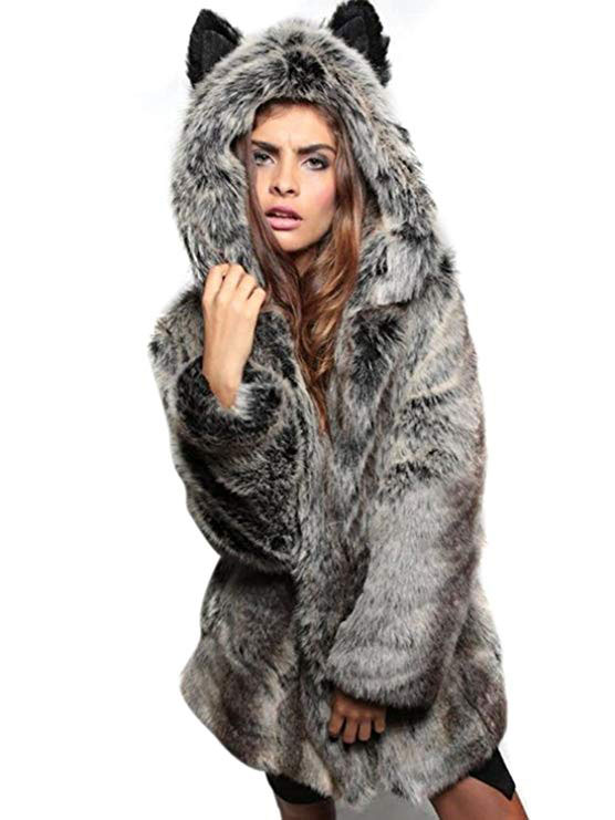 Choies Women's Reversible Faux Fur Winter Hooded Cardigan Coat