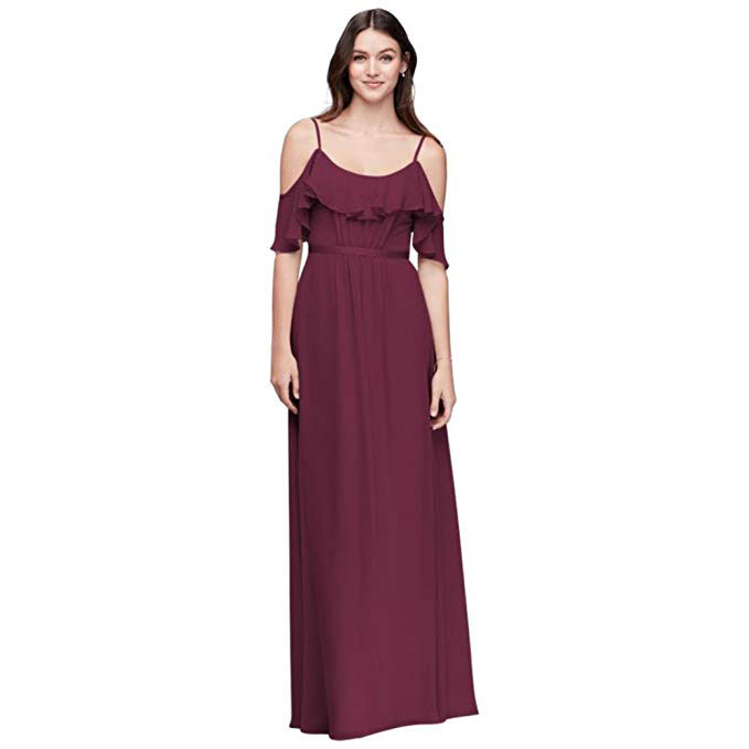 David's Bridal Crinkle Chiffon Cold-Shoulder Bridesmaid Dress