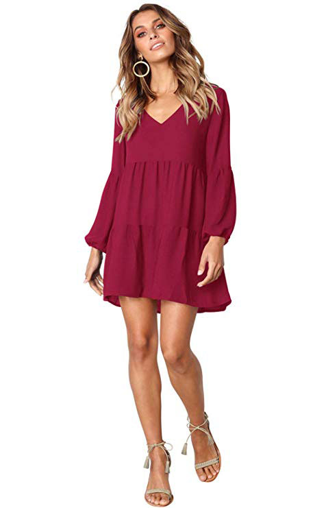 Long Sleeve Tunic Dress Casual Ruffle