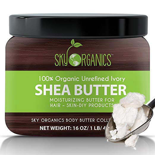 Organic Shea Butter By Sky Organics: Unrefined, Pure, Raw Ivory Shea Butter 16oz - Skin Nourishing, Moisturizing & Healing, For Dry Skin, Dusting Powders -For Skin Care, Hair Care & DIY Recipes