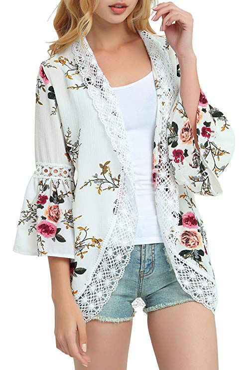 Kimono cardigan lace patchwork cover up blouse