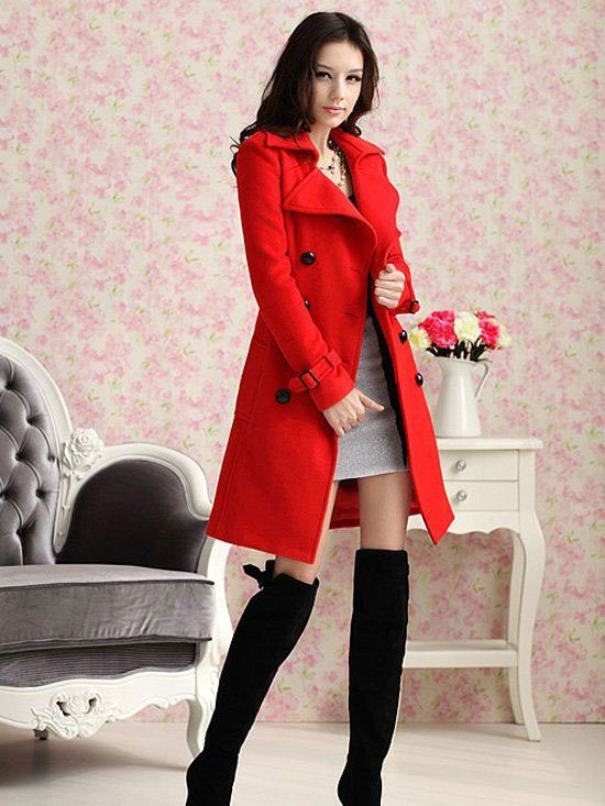 girl wearing red trench coat