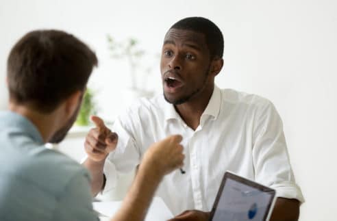 African American Businessman Disagreeing Arguing Debating Stock Photo