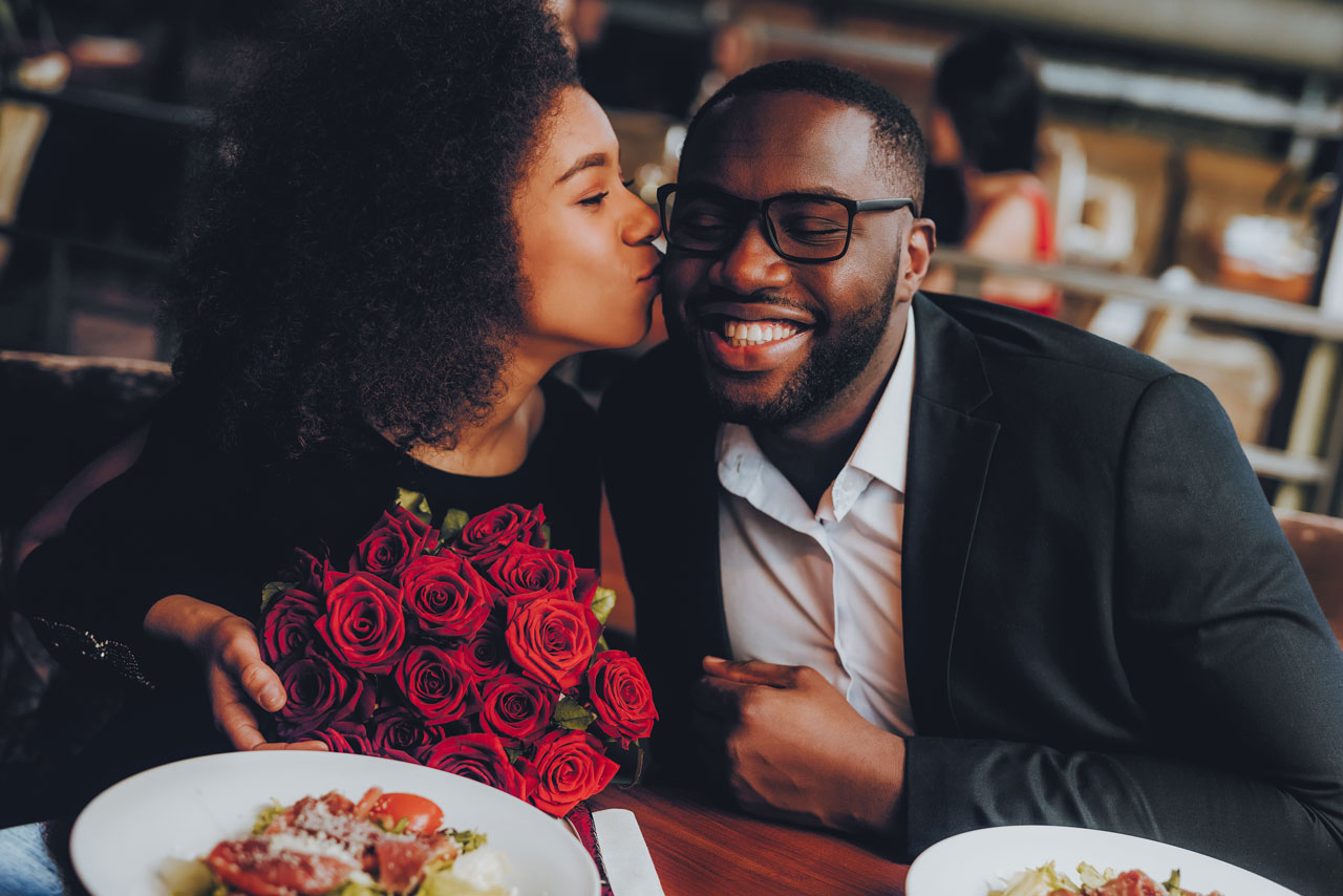 African American Couple Dating Restaurant Romantic stock image