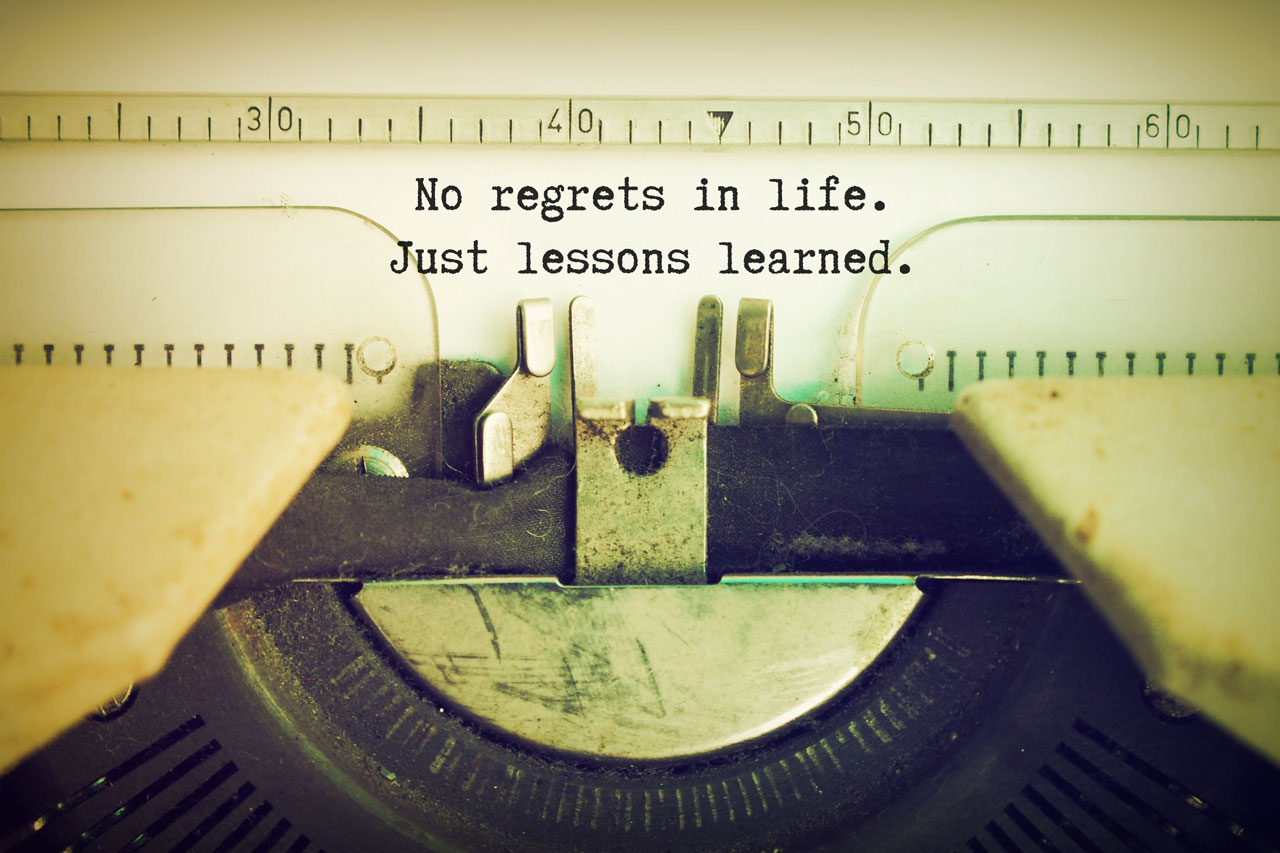 Text No Regrets Life Just Lessons Stock Photo