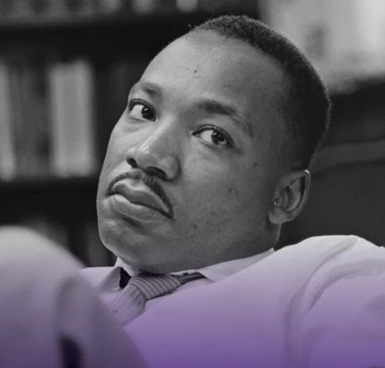 black and white photo of Dr. Martin Luther King Jr.